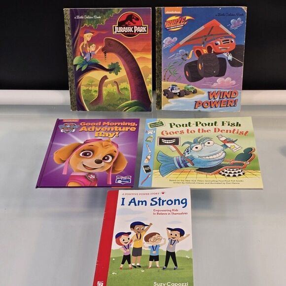 5 Children Books -Jurassic Park/Wind Power /Paw Patrol/ Pout Fish/ I Am Strong - Picture 1 of 11